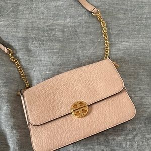 Tory Burch pink pebbled leather crossbody